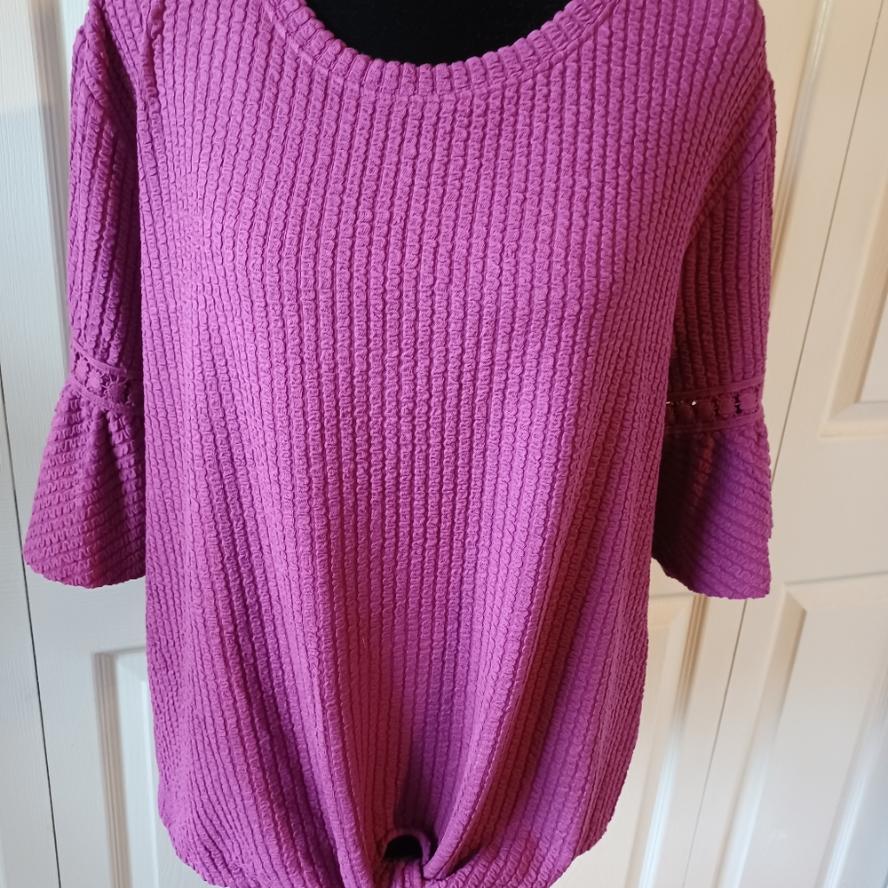 NWT Cupio Waffle Knit Tie Front Top Med